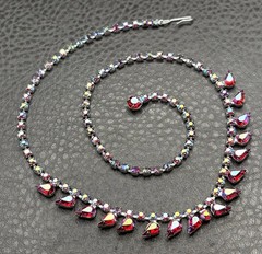 Vintage B. David Aurora Borealis Red AB Crystal Rhinestone Necklace 18”