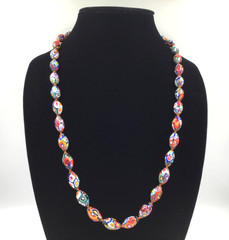Vintage Murano Knotted Millefiori Venetian Glass Bead Necklace Barrel Clasp
