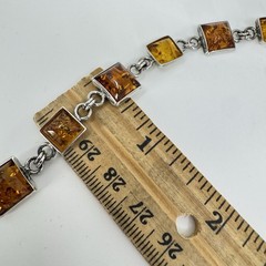 Vintage Sterling Silver Amber Link Bracelet 8.5-9.75” Adjustable 13.7g