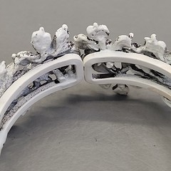 Vintage Clamper Bracelet Clip On Earrings Set White Enamel Black Washed Flowers