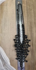 Vintage Black beaded bib statement necklace l glass beads l fringe l 11”