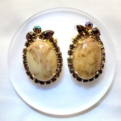Juliana D&E Faux Honey Malachite Marble Bracelet Brooch Earrings Set Book Piece