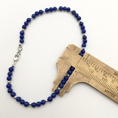 Silver Schark Handmade Sterling Silver & Lapis Lazuli Beaded Bracelet 7.5” #30