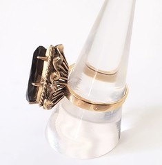 Retro 14K Gold 30s-40s Vintage Smoky Quartz Topaz 10 Ct Pear Huge Cocktail Ring