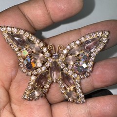 Weiss Brooch Pin Pink Butterfly 2.5 Inches Vintage Brilliant