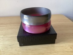 Vintage Moonglow Bangle Bracelets 2 Purple Grey Thermoset Glows Low Profile