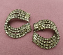 Vintage Rhinestone Earrings Statement Clear Faceted Crystal 1.75 in Bling 642r