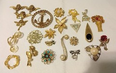 VARIETY OF VINTAGE BROOCHES LOT 21PC wear, repair, parts