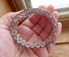 Sterling Silver 21mm Wide Bracelet Pave’ Hearts w Clear CZs 7″ Long in Black Box