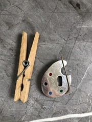 Sterling Silver Artist Brooch Pin Painter’s Pallet Brass Brush MEXICO