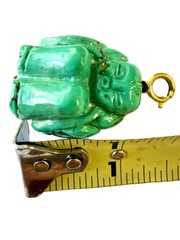 Vintage Semi Precious Turquoise Carved Buddha Budai Charm Pendant Hear No Evil