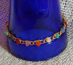 Vintage Multi Color Nugget Polished Goldtone Bracelet 7-1/2 Inches