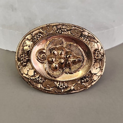 Antique Puffy Brooch Grape Leaf Oval Gold Filled Early 1900s 1 5/8″