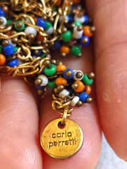 Vintage Carla Perretti Long Gold Chain Seed Bead 3 Wrap Necklace Signed Italy
