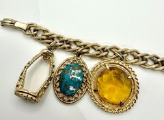 Vintage Etruscan Revival Style Charm Bracelet Watch Fob Style Gold Tone 7 1/8”