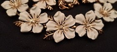 CROWN TRIFARI Vintage Dogwood Flower White Enamel Rhinestone 3 Piece Demi Set