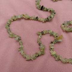 Prehnite Gemstone Necklace Green Chip Beads 34 inch Nuggets Strand JTV 610c