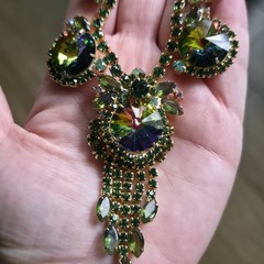 Vintage Juliana Necklace Watermelon Rivoli Rhinestone Tassel Please READ