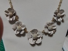 The Limited Faux Pearl Ball Center of A Creamy Beige Flower Choker Necklace #192