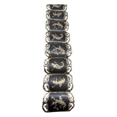 Siam Sterling 925 Nielloware Bracelet Thai Dancer Goddess Panel Link 1940s