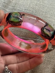 Clear Vibrant Pink Vtg Beetle Bracelet Translucent Resin, Lrg,1960s, NOS #16