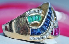 18k yellow gold size 6 ring 2.50ct treated multi gemstone diamond 7.2gr scr2119