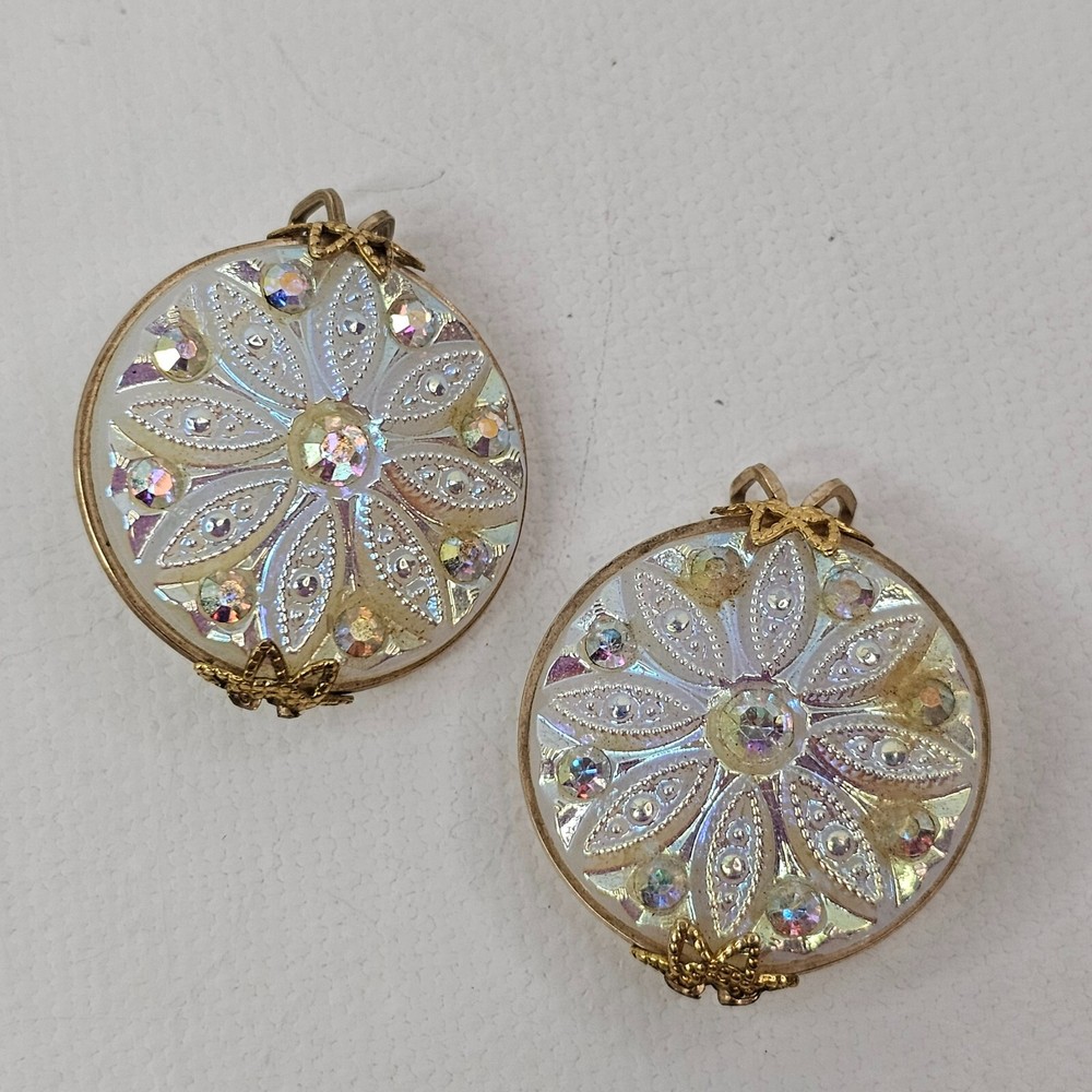 vintage Hillcraft Slide On Earrings Gold Tone Opalescent Aurora Borealis