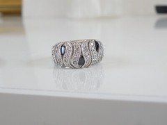 Antique Style Sterling Silver 925 Simulated Sapphire CZ Unique Ring Size 8
