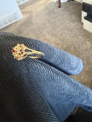Vintage 18kt GE Ring Cubic Zirconia And Ruby Size 5.75