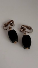Vintage Black Lucite Rectangle Dangle/drop Clip On Earrings Gold tone