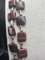 Vintage Red Tiger Eye Natural Stone Sterling Silver Chunky Long Necklace 148 Gr