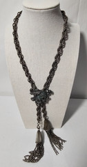 RARE Vintage Chunky “Style Metal Spec NY” Necklace W/Tassels Art Deco Style