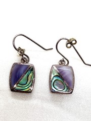 Vintage 925 Sterling Silver Abalone Mother of Pearl Geometric Dangle Earrings 3g