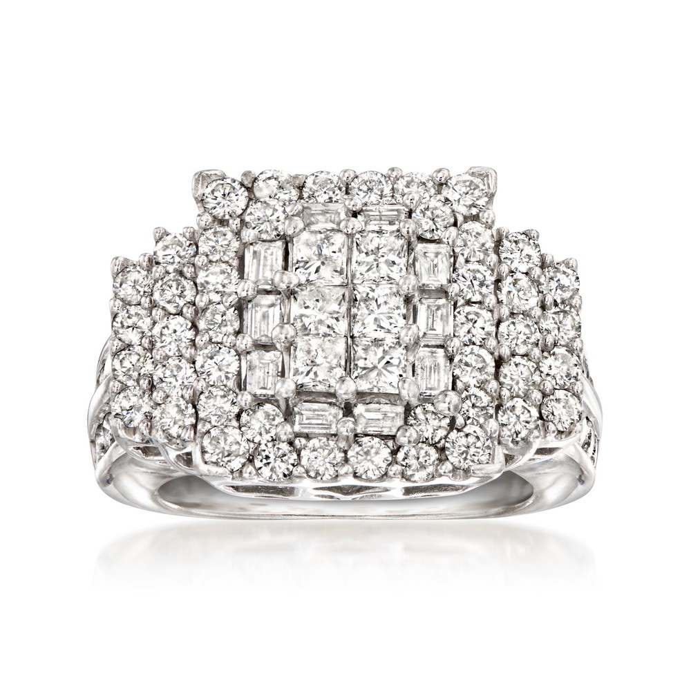 Vintage 3.00 ct. t.w. Diamond Cluster Ring in 14kt White Gold. Size 5.5