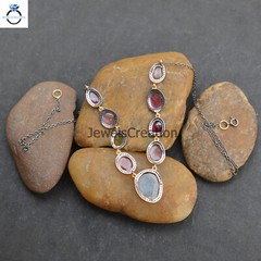 Multi Tourmaline Diamond Necklace 925 Silver Gemstone Jewelry Women Jewelry Gift