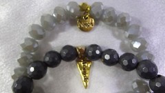 2 ERIMISH Faceted Glass Bead Stretchy Bracelets Sparkly Rhinestones on 1 Piece!