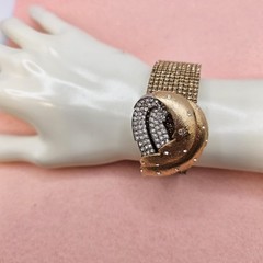 Mixed Media Amber Color Bracelet Brooch Embellished Goldtone One Of A Kind