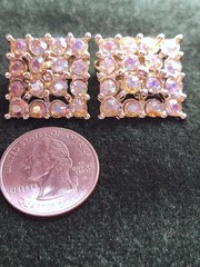 Vintage Art Deco Square Aurora Borealis Crystal Gold-tone Clip Earrings 1950’s