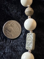 Vintage Carved Beaded Station Necklace Tan, Ivory Resin Beads 24”