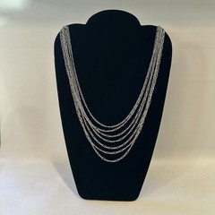 Vintage Trifari Signed Silver Tone Disco Necklace, 7 Strands 15.5 inches