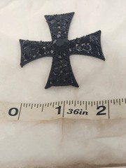 Oweiss Black Rhinestone and Resin Cross Brooch Vtg Gothic Glam Statement Piece