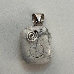 Vintage 925 Sterling Silver White Howlite Pendant Slide Southwestern