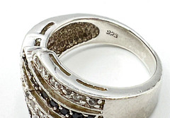 Sterling Silver Channel Set Black White Crystal Ring Size 6