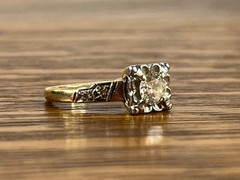 1940’s Vintage 4.2mm Natural Diamond 14K Gold Platinum Hallmark Engagement Ring