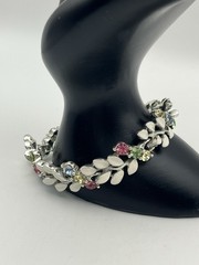 Lisner pastel blue pink green rhinestone white enamel flower leaves bracelet