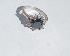 Vintage Ring with stone Sterling Silver 925 Gold 375 test Women Jewelry size 8.5