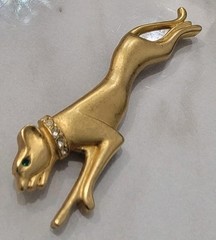 Vintage Jackie Collins Cougar Cheetah Jaguar Cat Brooch Green Rhinestone Eyes
