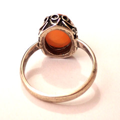 Size 9.75 Orange Carnelian Cab Ring Fancy Scrollwork 925 Sterling Silver 5.8g