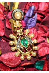 0.78ct Rose Cut Diamond 925 Silver Pearl Emerald Ruby Anniversary Pendant