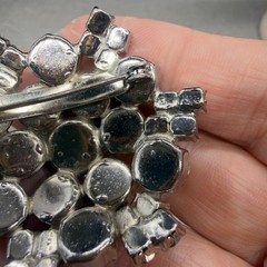 Vintage Brooch Domed Silver Tone Crystal Rhinestones 1.75 Inches